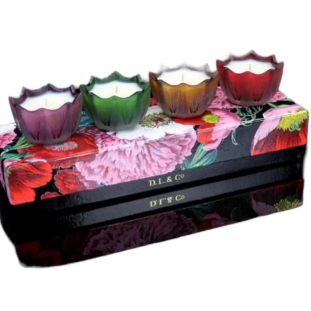 D.L. & CO. FLORAL SCALLOP CANDLE SET OF 4, 2OZ EACH - Picture 1 of 16